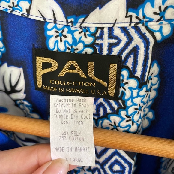 PALI vintage Hawaiian shirt cobalt blue white hibiscus men’s sz XL vacation EUC - Picture 11 of 12
